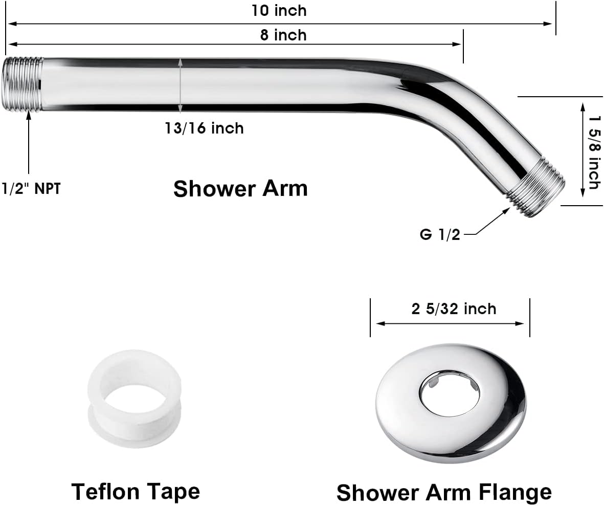 10 Inch Solid Brass Shower Head Extension Arm, Wall Mounted Shower Pipe Arm
