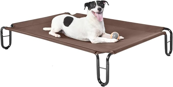 pettycare Elevated Outdoor Dog Bed - Cots Beds for Medium Dogs, Waterproof, Raised Cot, Easy to Assemble, Cooling with Teslin Mesh, Durable, Non Slip, Up to 40 lbs, Brown
