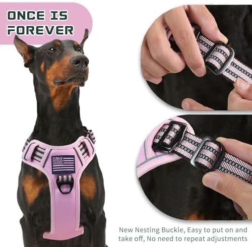 BUMBIN Tactical Dog Harness for Small Dogs No Pull, Famous TIK Tok No Pull Puppy Harness, Fit Smart Reflective Pet Walking Harness for Training, Adjustable Dog Vest Harness with Handle Pink XS