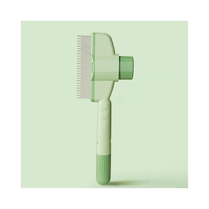Pet Hair Removal Comb, Flea Brush with Release Button for Cat Dog, De-Shedding Cat/Dog Hair Comb, With Long & Short Stainless Steel Metal Teeth for Shedding(Green)