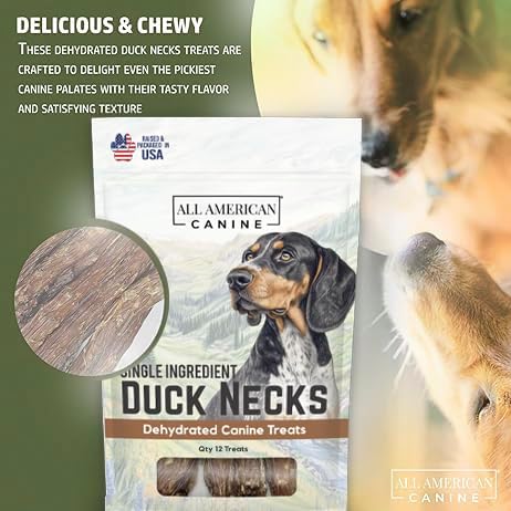 12 Natural Duck Neck Dog Treats – Single Ingredient, Dehydrated & Chewy – Low-Fat, High-Protein Training Reward – Made in USA