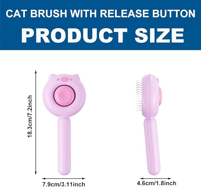 Cat Brush for Short or Long Haired Cats Dogs Rabbits, Cute Dog Brush with Release Button for Massage and Removes Loose Fur