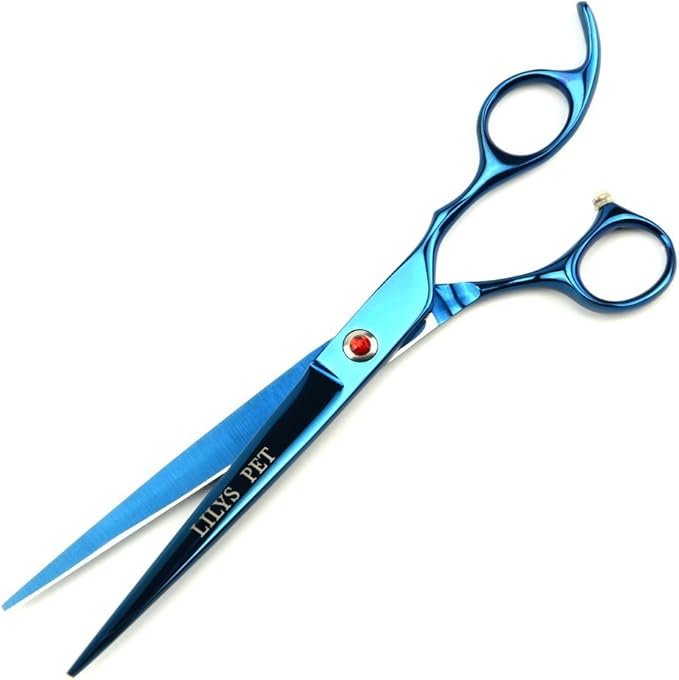 LILYS PET Professional PET Grooming scissors Kit,Coated Titanium,Sharp and Strong Stainless Steel Blade for Dogs Cats Hair Cutting,3 Pieces of Scissors with a Comb and a Case (7.0 inches, Blue)