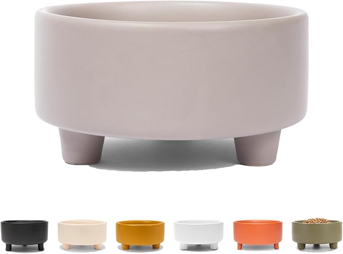 Waggo Uplift Ceramic Dog Bowl for Small Medium and Large Breeds - Heavyweight and Durable Pet Food and Water Dish Crock, Dishwasher Safe, Modern, Elevated Feeder (Vintage Grey, Small)