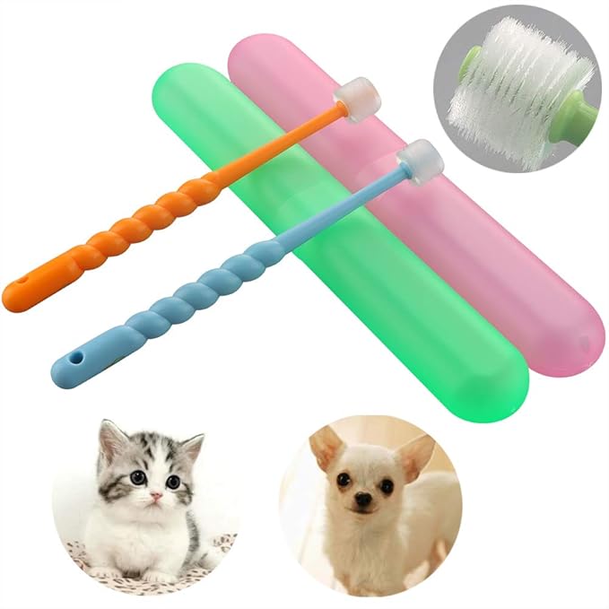 VTurboWay 2 Pack 360-Degree Pet Toothbrush for Puppy, Small Dog and Cat, Colors May Vary