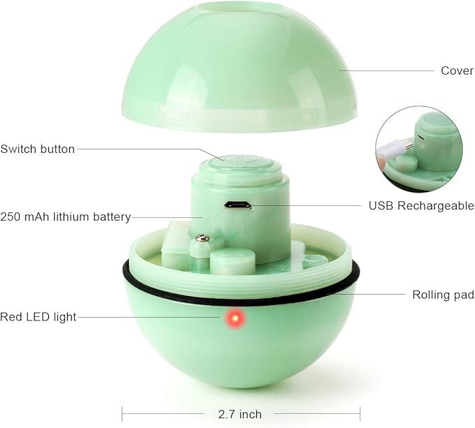 WWVVPET Interactive Cat Toy With LED Light, 360 Degree Self Auto Rotating Smart Ball, USB Rechargeable Spinning Toy, Stimulate Hunting Instinct for Kittens, Funny Chaser Roller Pet Toy