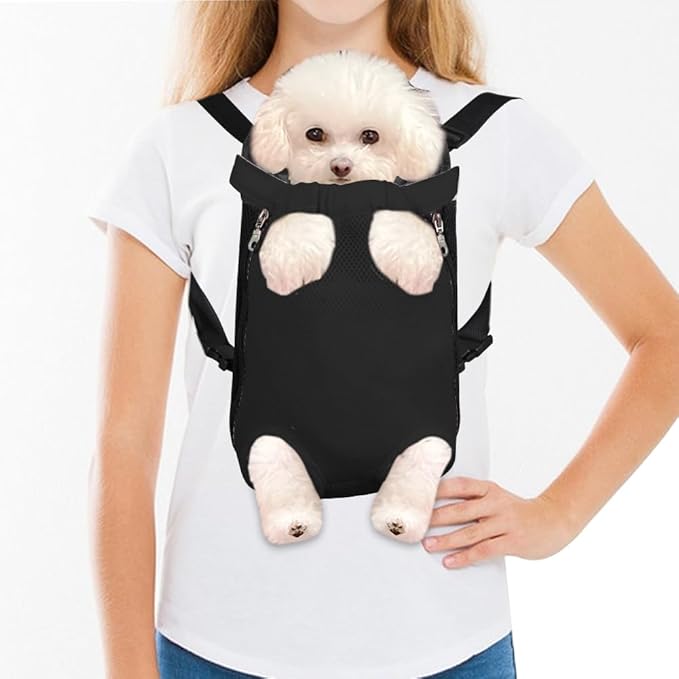 FEimaX Dog Carrier Backpack Pet Legs Out Front Cat Travel Bag, Adjustable Puppy Backpacks Carriers Hands-Free for Small Medium Dogs Cats Hiking Traveling Camping Daily Walking (Medium, Black)
