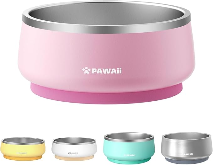 Pawaii Insulated Stainless Steel Dog Bowl with Non-Slip Base & Double Wall Design, ID Tag Included - 68oz Durable Dishwasher Safe Bowl for All Dogs