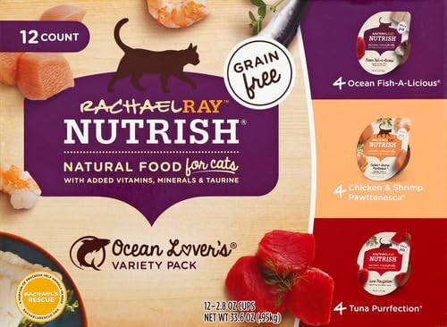 Rachael Ray Nutrish Natural Wet Cat Food, Ocean Lovers Variety Pack, 2.8 Ounce Cup (Pack of 12), Grain Free