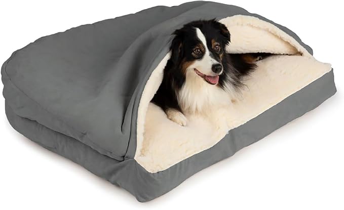 Snoozer Luxury Rectangle Cozy Cave Dog Bed - Indoor Dog Bed with Cover Cave, Covered Calming Burrow for Medium & Large Sized Pets with Blanket Attached, Enclosed, Washable - Large, Anthracite