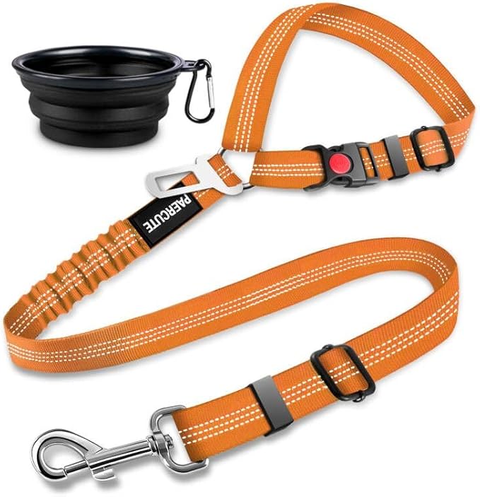 2 Piece Set Retractable Dog Car Seatbelts - Adjustable Pet Seat Belt for Vehicle Headrest Restraint - Heavy Duty & Elastic & Durable Car Harness
