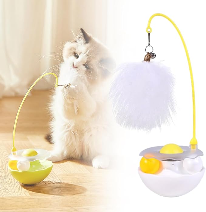 Interactive Cat Feather Toys, 2025 New Catnip Toy, Multifunctional Cat Teaser, Durable Track Ball Pet Toy for Indoor Play, Premium Pet Exercise Toy for Kittens and Adults (White)