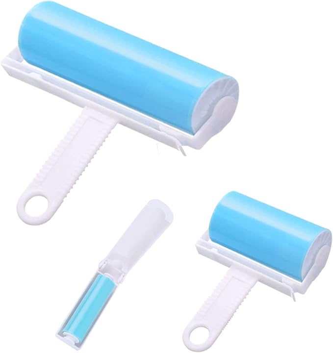Travel Lint Roller 3 Pack, Washable Lint Roller Reusable Compact Pet Hair Remover Cleaner with Cover for Clothes, Pet Hairs, Include Large/Medium/Small Size