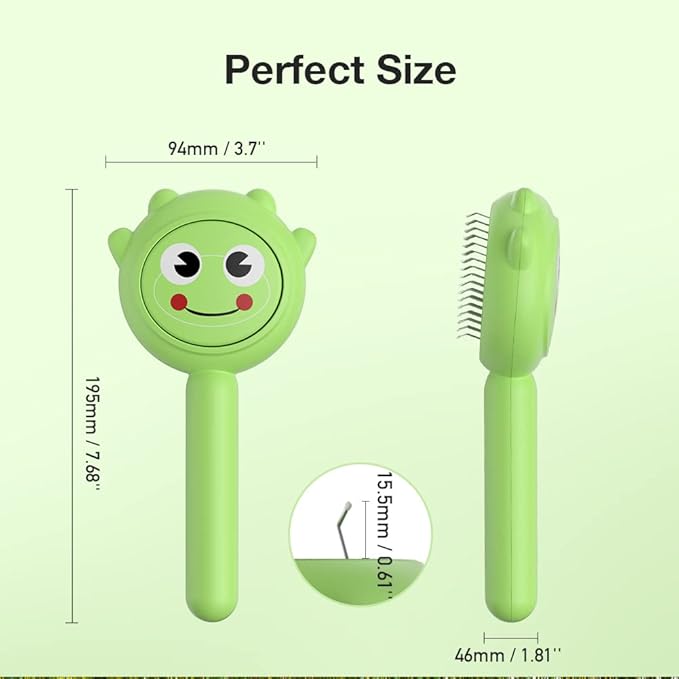 Self-Cleaning Dog & Cat Slicker Brush, Skin Friendly Deshedding Grooming Tool for Long or Short Haired Dogs Cats Rabbits, Dog Shedding Brush with Release Button - Frog