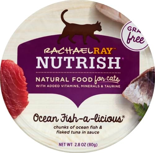 Rachael Ray Nutrish Natural Wet Cat Food, Ocean Fish-A-Licious Recipe, 2.8 Ounce Cup (Pack of 12), Grain Free (6303330281)