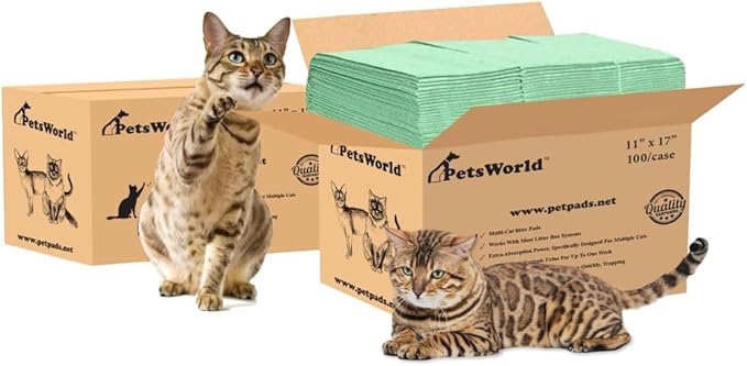 PETSWORLD Multi Cat Pad Refills for Cats Breeze Litter System, Ultra-Absorbent, Quick Dry - (200 Count, Unscented)