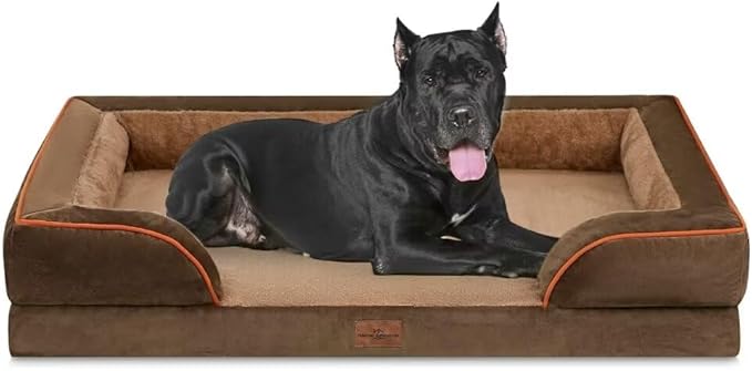 Comfort Expression XXL Orthopedic Dog Bed for Extra Large Dogs, Washable Dogs Sofa Bed, Waterproof Orthopedic Foam Dog Beds with Removable Cover & Non-Slip Bottom(XX-Large,Brown)