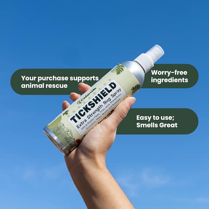Cedarcide Extra- Strength Tickshield | Deep Woods Cedar Oil Tick & Mosquito Repellent Spray Kills & Repels Ticks, Fleas, Chiggers and Mosquitoes| For People & Pets | Natural Essential Oils | 4 Oz