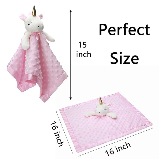 Pro Goleem Unicorn Loveys for Babies Soft Plush Pink Security Blanket for Girls Snuggle Toy Stuffed Animal Lovies for Babies Baby Girl Gifts for Newborn, Infant and Toddler, 16 Inch