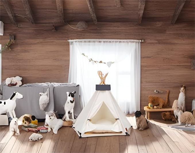 Pet Teepee Dog & Puppy Cat Tents Tipi Bed Portable Houses with Thick Cushion for Pets Up to 33lbs