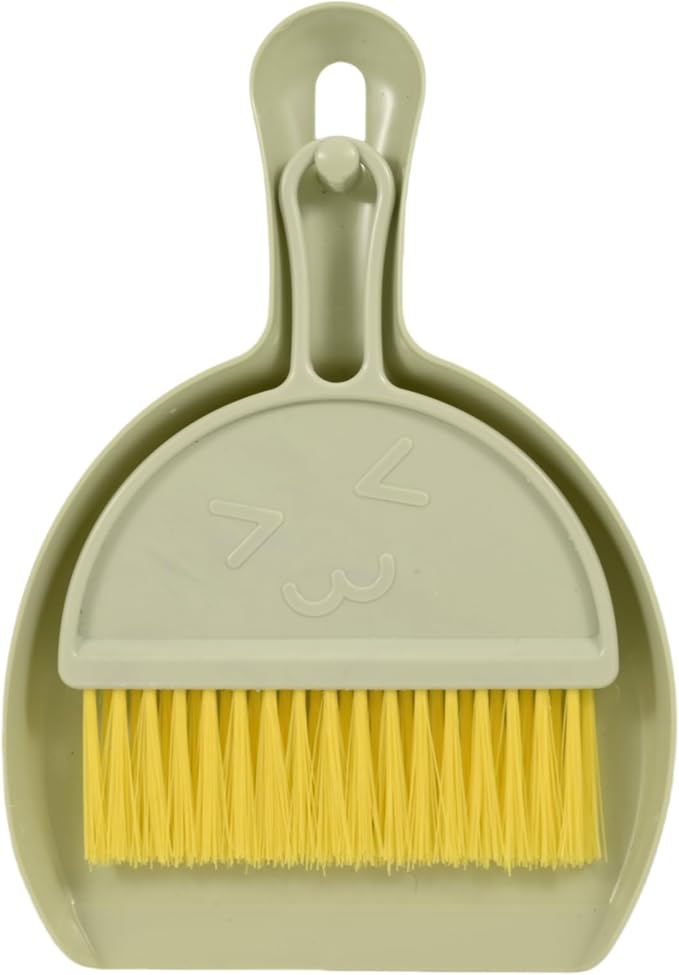 Small Broom and Dustpan Set,mini Compact Portable, for Home, Sofas, Kitchen countertops, Storage Shelves, Office desks, bathrooms, and pet Areas (Green)