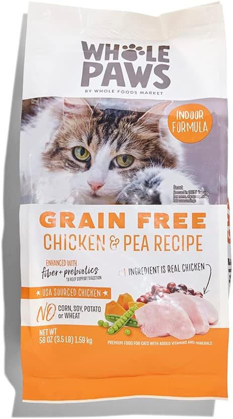 Whole Paws, Grain-Free Dry Cat Food, Chicken & Pea Recipe, Enhanced with Fiber & Prebiotics, Indoor Formula, 3.5 lb