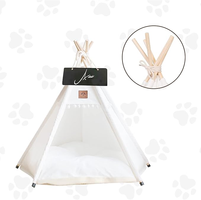 Dog Teepee Pet Tent Portable Dog Houses Puppy Teepee Cat Bed with Thick Cushion