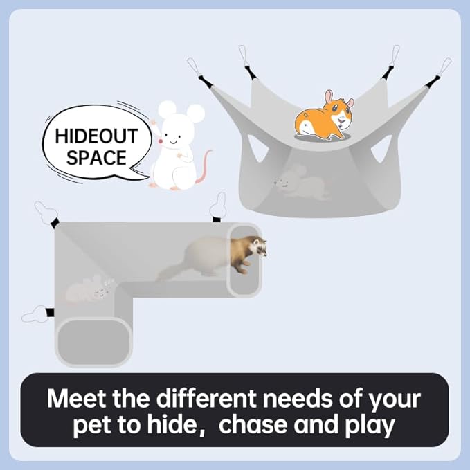 Large Caliber Guinea Pig Tunnel Hideout & Hammock, Rat Cage Corner Toy for Ferret Hedgehog Piggy to Hide and Shuttle (1. Tunnel-Dinosaur)