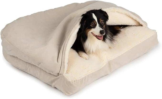 Snoozer Luxury Rectangle Cozy Cave Dog Bed - Indoor Dog Bed with Cover Cave, Covered Calming Burrow for Small & Medium Sized Pets with Blanket Attached, Enclosed, Washable - Medium, Buckskin