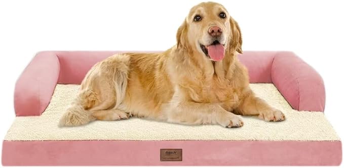 Large Dog Bed Orthopedic Washable Extra Pink XL XLarge Big Dog Bed with Washable Bolster & Memory Foam Couch Sofa - Waterproof with Removable Cover