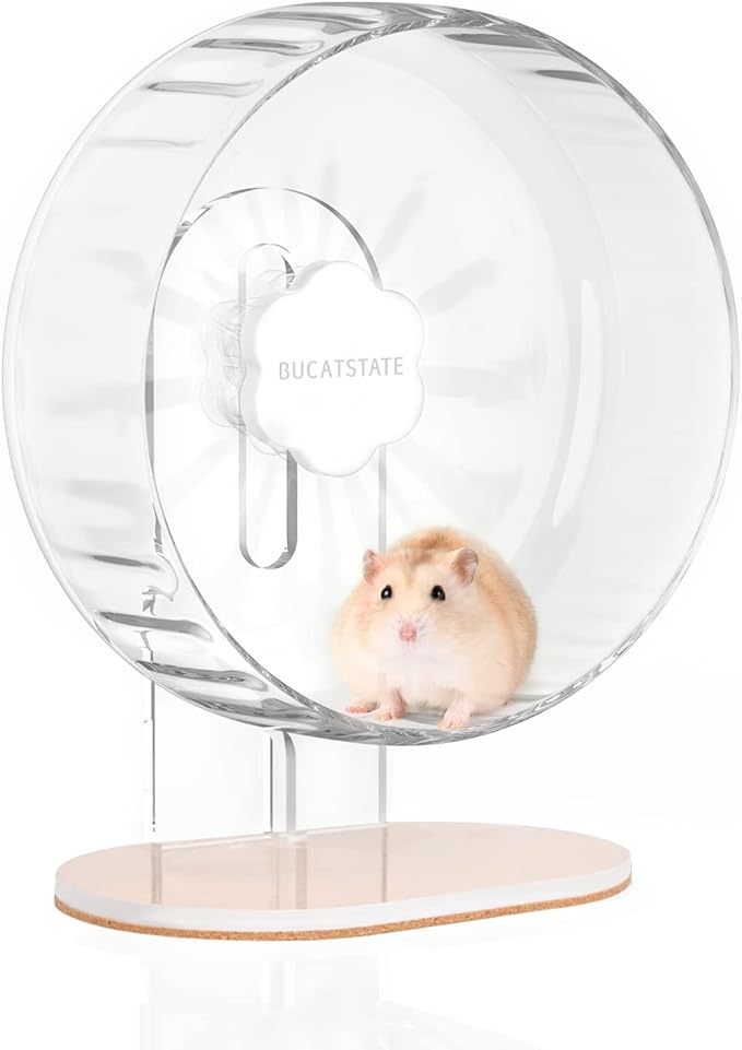 Bucatstate Hamster Exercise Wheel Super-Silent with Adjustable Base Dual-Bearing Cage Accessories Quiet Spinning Running Wheel for Dwarf Syrian Hamster Gerbils and Other Small Animals