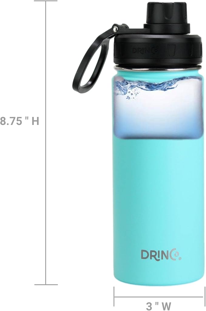 DRINCO Stainless Steel Water Bottle Spout Lid Vacuum Insulated Double Wall Water Bottle Wide Mouth (40oz 32oz 22oz 18oz 14oz) Leak Proof Keeps Cold or Hot (18 oz, 18oz Teal)