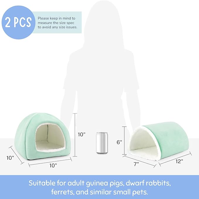 Guinea Pig Hideout and Tunnel Set, Soft Plush Bed & Play Tunnel for Guinea Pigs, Rabbits, Ferrets, Small Animals - Washable Accessories for Resting, Hiding, Exercising