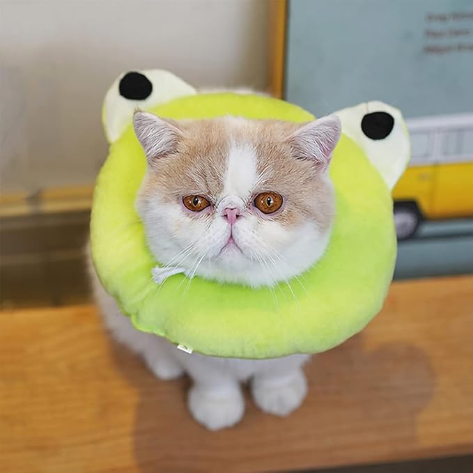 Adjustable Cat Recovery Collar Soft,Cute Pet E-Collar Neck Cone After Surgery Wound Healing Protective Cone Fit for Kitties, Small Dogs(ELC05-frog-s)