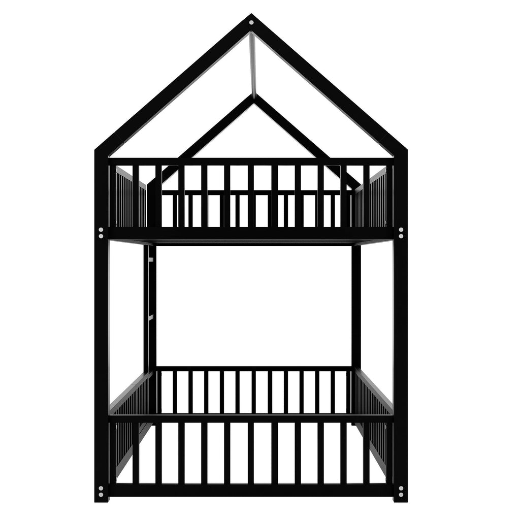 Metal House Bunk Bed With Fence And Door
