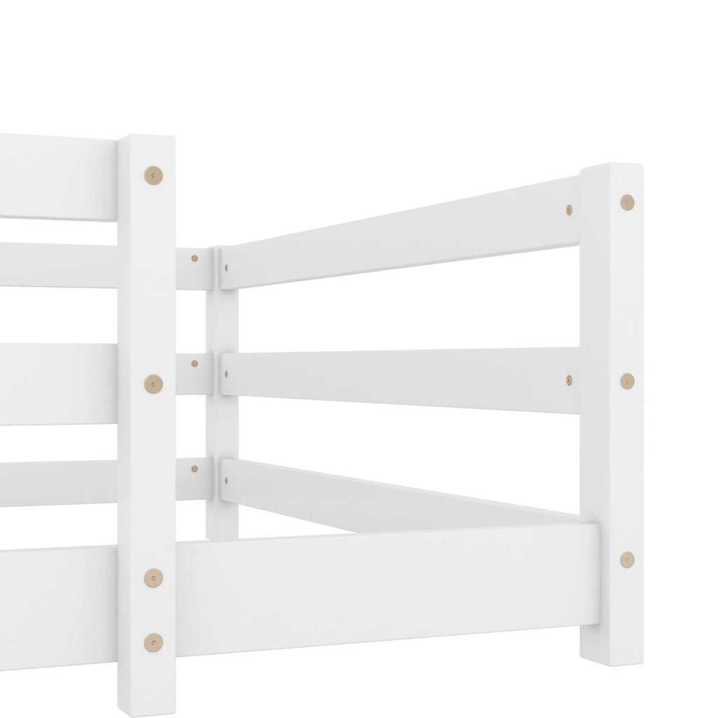 Twin Size Montessori Floor Bed With Fence - White