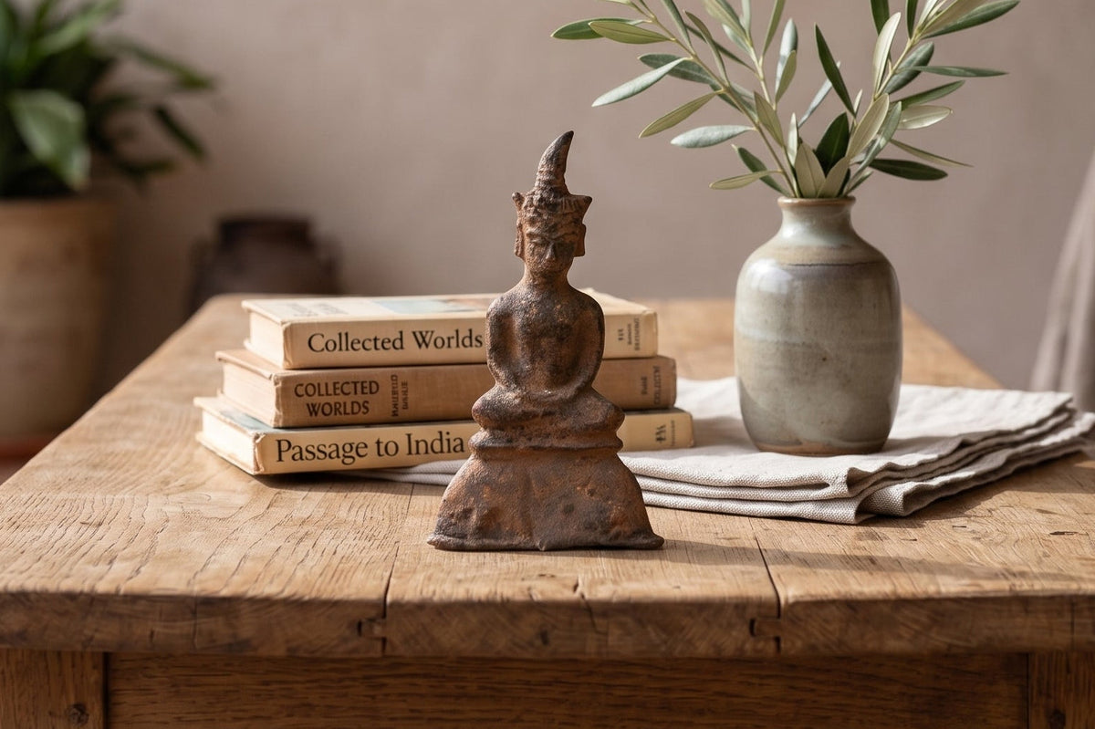 Ancient Laos Artifact Style Bronze Miniature Buddha