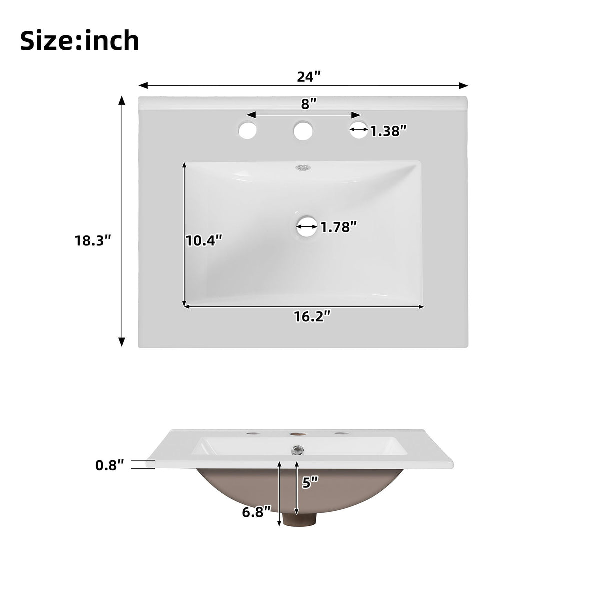 Bathroom Vanity With Sink, 1 Divided Drawer And 2 Soft Close Doors With Double Shelf