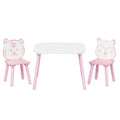 Table And Chair Set, 3 Piece Wooden Toddler Desk With Animal Backrest - Pink / White
