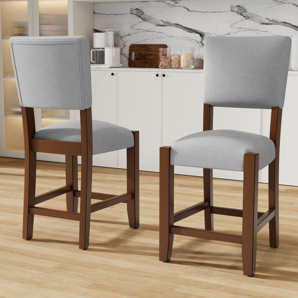 Set of 4 Mid-Century Modern Linen Upholstered Bar Stools