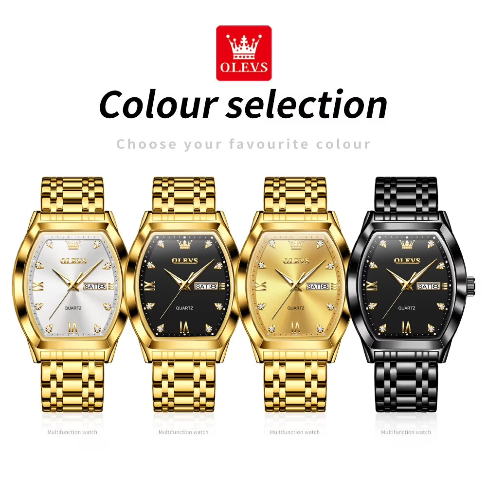 Mens Watches Square Business Dress Diamond Analog Quartz Date Luxury Watches for Men Dress Casual Stainless Steel Waterproof Luminous Mens Wrist Watches Gifts Reloj Para Hombre Gold/Black Dial
