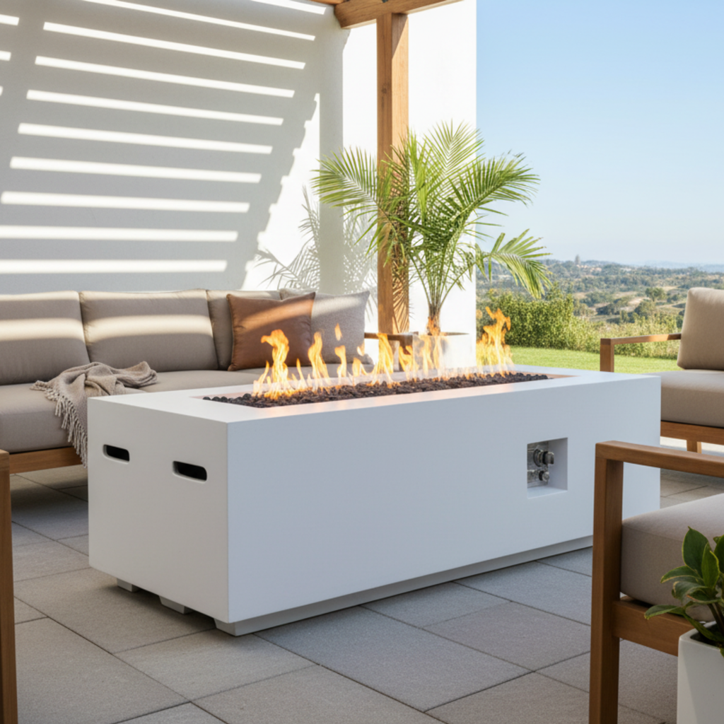 Outdoor Rectangle Propane Fire Pit Table 60inch, White