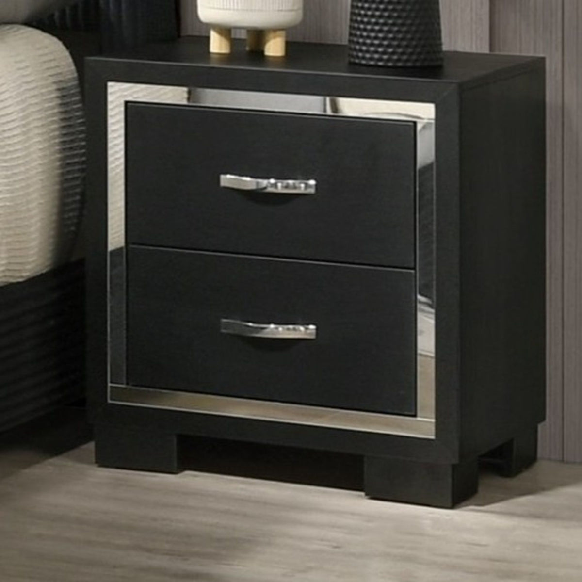 2 Drawer Bedroom Nightstand With Handles - Black