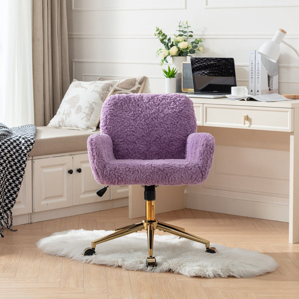 Office Chair, Artificial Rabbit Hair Home Office Chair With Metal Base, Adjustable Desk Chair Swivel Office Chair, Vanity Chair