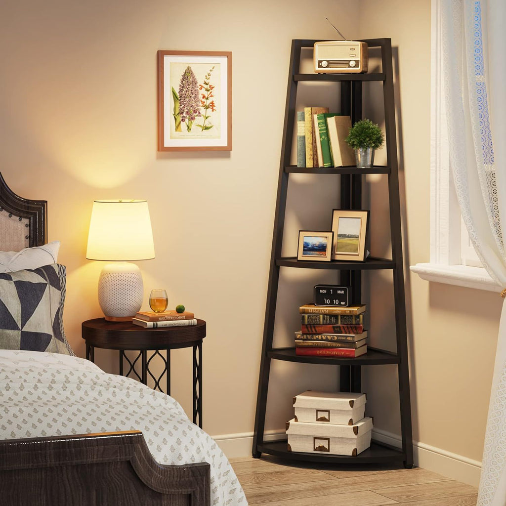 Tall 5 Tier Corner Bookshelf For Living Room