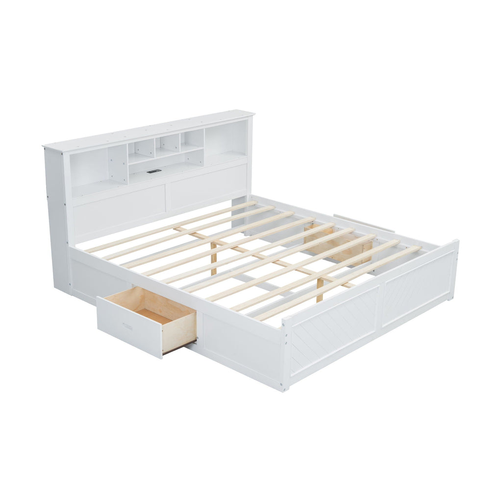 Platform Bed With Multi Storage Headboard, USB And Drawers