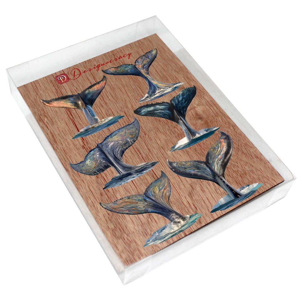 Vibrant Whale Stories Decorative Eco Wood Magnets Set of 6 by G. Debrekht - Wildlife Coastal Decor - 8090104G-S6