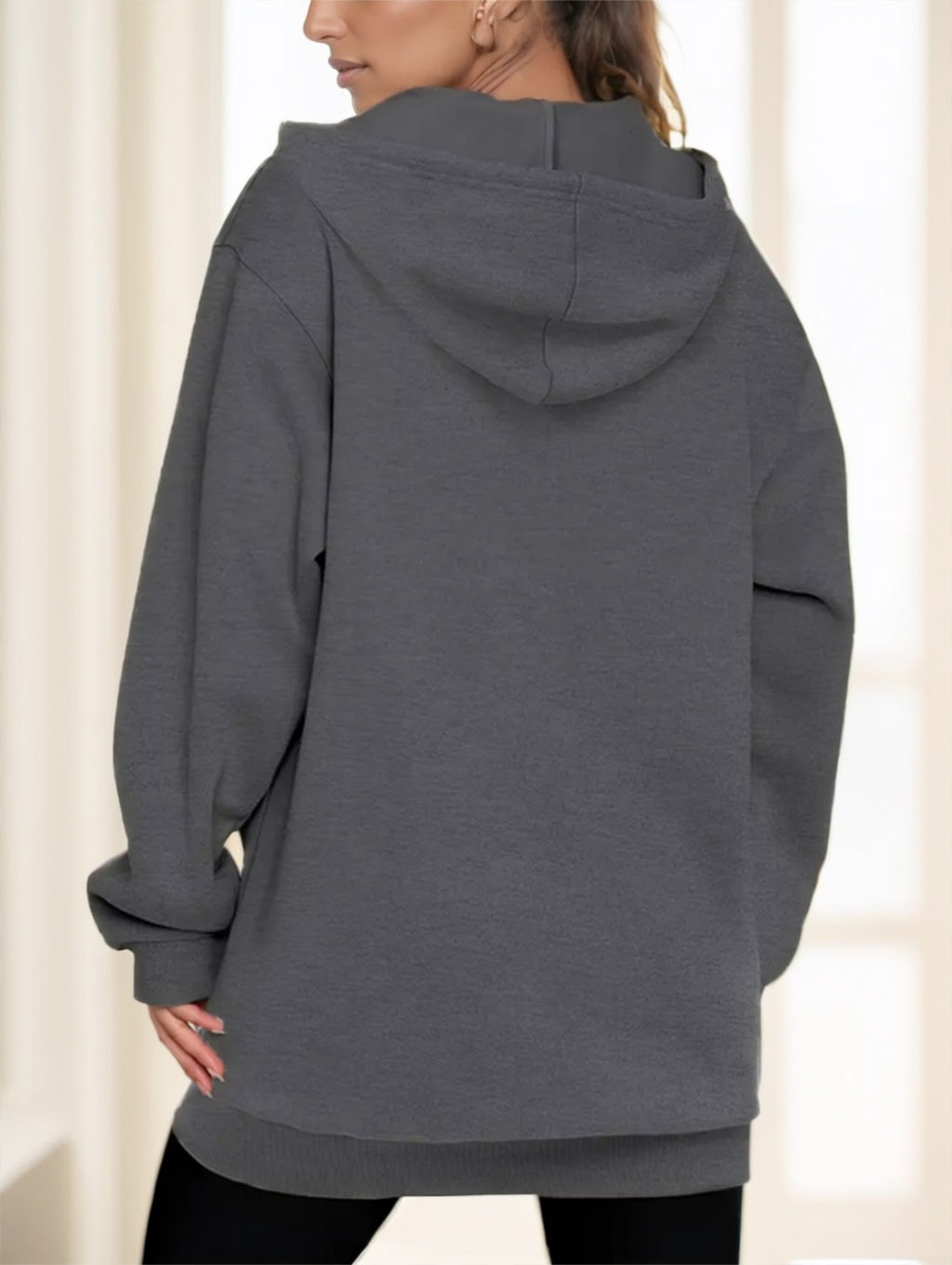 Women's Long Zip-Up Hoodie – Casual Relaxed Fit Sweatshirt