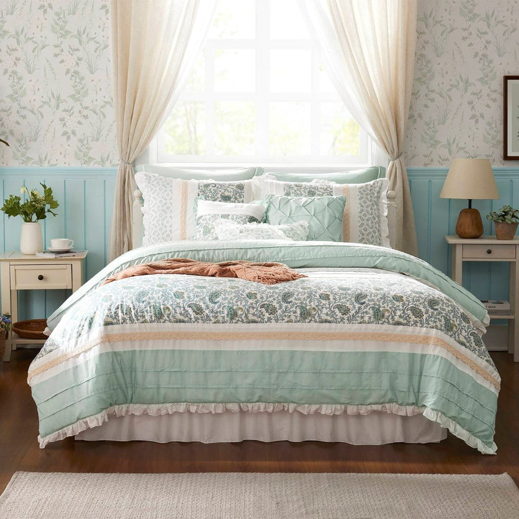 9 Piece Cotton Percale Comforter Set Aqua