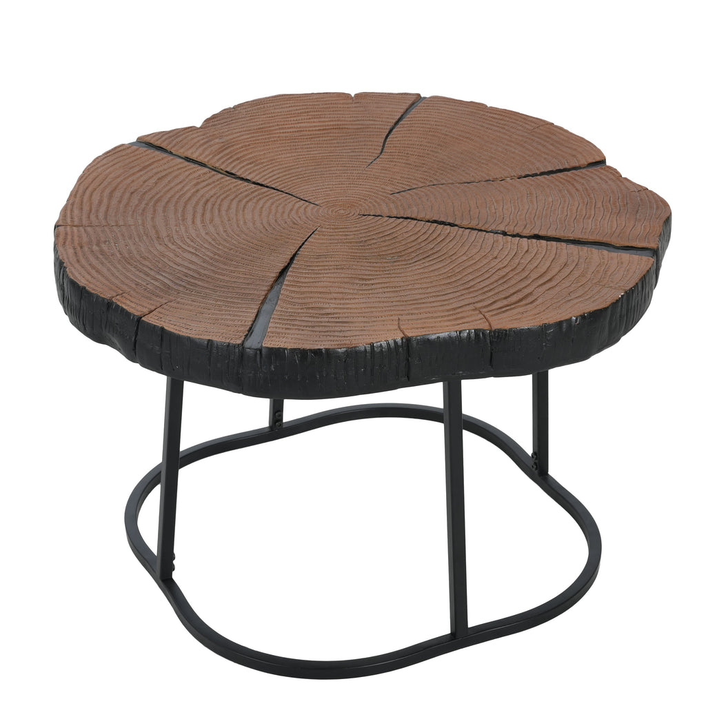 Irregular Coffee Table, 27" Modern MGO Top with Natural Wood & Black Metal Base